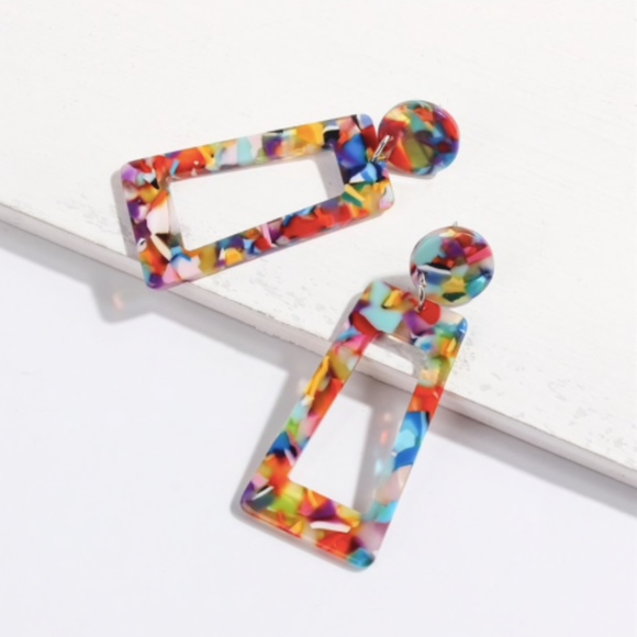 Speckled Rainbow Acrylic Tortoise Shell Earrings - Picture 4 of 5